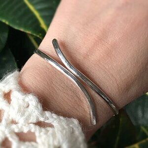 925 Sterling Silver Ocean Waves Stackable Bangle Bracelet Thick Handmade Unisex